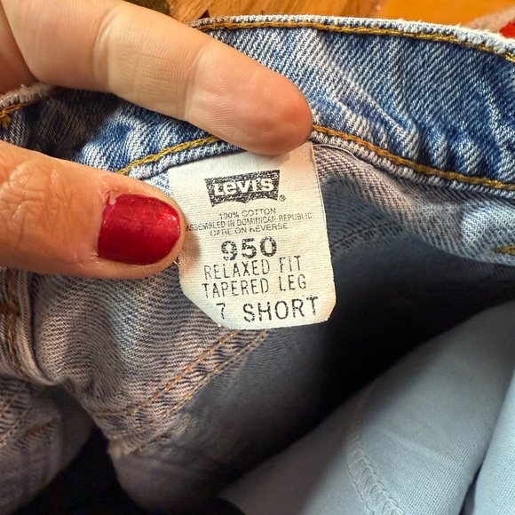 Vintage ‘97 Levi 950 Orange Relaxed fit Tapered short HR faded cotton denim sz7 - Picture 7 of 8